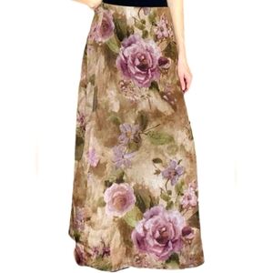 Dressbarn Y2k purple tan floral watercolor chiffon cottagecore maxi skirt M